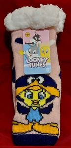 NEW TweetyB Fleece Lined Stripey Non-Slip Super Cozy Socks Youth One Size NEW - Picture 1 of 6