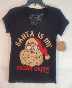 *"Santa Is My Sugar Daddy" David + Goliath Women's Large Black Shirt New Tags  - Picture 1 of 5