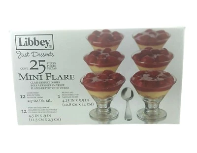 Libbey Just Desserts Mini Flare 25 Piece 2.7 oz. Glass Dishes with Spoons NEW - Image 1 of 4