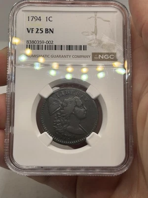 1794 1c Flowing Hair Liberty Cap Large Cent NGC VF 25! Looks Better Scarce Type* - Image 1 of 4