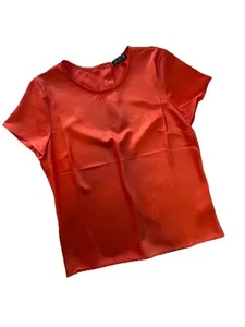 Blusa J Crew Mujer Naranja Satén Manga Corta Botón Espalda S - Imagen 1 de 8