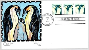 #4989 PENGUINS STAMP FIRST DAY OF ISSUE, CURTIS BLOCK PRINT FDC - Picture 1 of 1