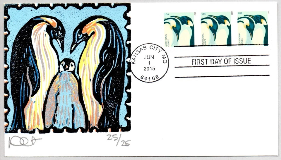 #4989 PENGUINS STAMP FIRST DAY OF ISSUE, CURTIS BLOCK PRINT FDC - Image 1 of 1