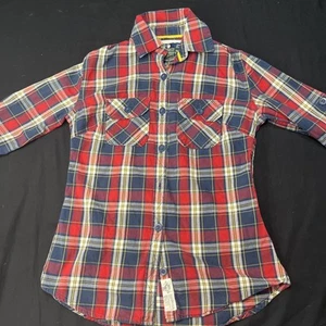 Superdry Flannel Shirt Youth Medium Red Plaid Long Sleeve Pocket Button Up - Picture 1 of 13