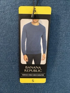 Banana Republic Men’s Merino Wool Crew Neck Sweater Small, Blue NWT - Picture 1 of 7