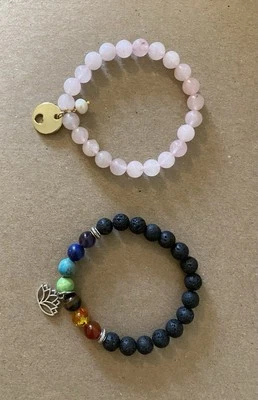 Pulsera de Piedra Natural Chakra Hecha a Mano y Pulsera de Cuarzo Rosa (par) Foto 1 de 3