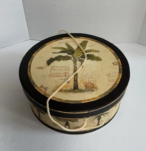 Vintage Tri Coastal Designs Tropical Palm Corded Hat Box Storage 12x5 - Picture 1 of 5