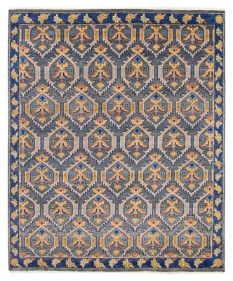 复古东方手工编织地毯 7'11 x 9'10 英寸传统羊毛小地毯 — 第 1/4 张图片