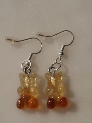 Pendientes colgantes de oso de goma ombre naranja y transparente de resina de plata de ley Foto 1 de 4