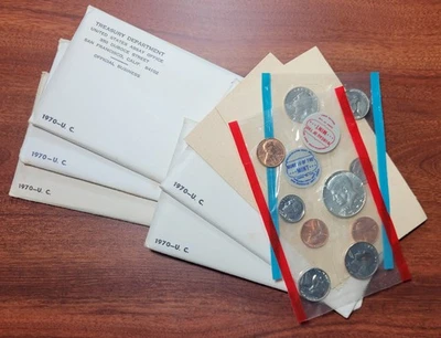 (6) 1970 MINT Sets Includes 40% Silver 1970-D Half Dollar FIVE w Envelopes - Image 1 of 2