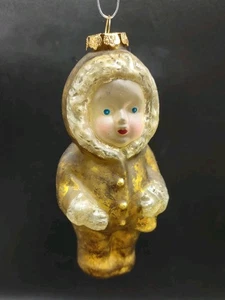 Mercury Glass Style 5.5" Gold Snow Child Glass Christmas Ornament - Picture 1 of 4