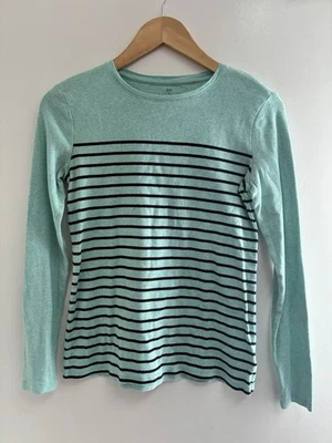 Talbots Women's Striped 100% Cotton Marled Crewneck Long Sleeve Shirt Aqua XS - Image 1 of 4