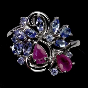 925 Sterling Silver Ring Pear Ruby 6x4mm Tanzanite Gemstone Jewelry Size 8 - Picture 1 of 14