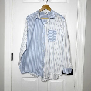 GAP The Big Shirt Long Sleeve Poplin Blue Mixstripe Button Down Shirt Womens L - Picture 1 of 4