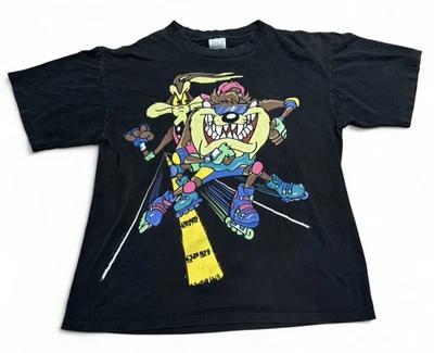 Vintage 1993 Tasmanian Devil Looney Tunes Faded Black Shirt - XL - Image 1 of 4