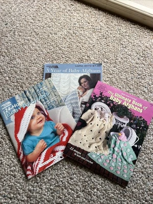 Three Vintage Crochet Knit Books -  Baby Afghan Blankets Patterns - Image 1 of 4