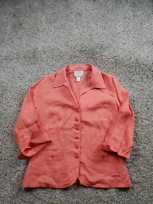 Chaqueta Blazer Talbots Mujer 10 Naranja Lino Irlandés Botón Frontal Media Manga Foto 1 de 4