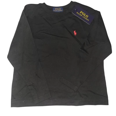 Polo Ralph Lauren Shirt Boys 4 Black Long Sleeve Crewneck Red Pony Logo Cotton - Image 1 of 4