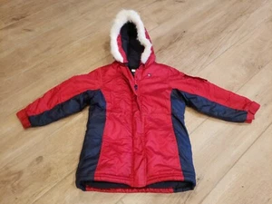 Girls Tommy Hilfiger Red Faux Fur Hooded Winter Jacket Sz 5/6 - Picture 1 of 6