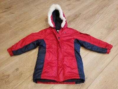 Girls Tommy Hilfiger Red Faux Fur Hooded Winter Jacket Sz 5/6 - Image 1 of 4