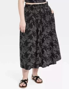 Universal Faden Bindeband Taille Blumen schwarz weiß Midi Rock XXL #32 - Bild 1 von 8
