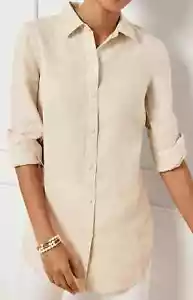 NEU Talbots Leinen Boyfriend Hemd M Flachs Haferflocken Bluse Neu mit Etikett UVP $ 99,50 Kostenloser Versand - Bild 1 von 4