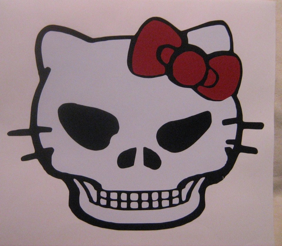 Kitty Skull with red bow  Handmade  Vinyl  Car,Window or Wall Decal Foto 1 de 1