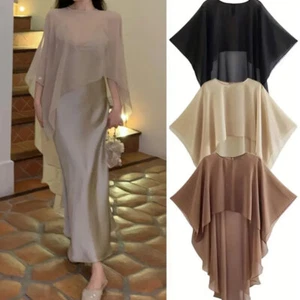 Women Chiffon Shawl Wrap Long Cape Jacket Bridal Wedding Shrug for Evening Dress - Picture 1 of 23