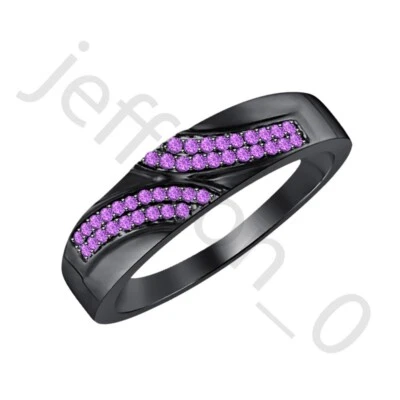 Anillo para hombre 0,40 quilates de amatista creada en laboratorio de oro negro de 14 quilates con banda de aniversario Foto 1 de 4
