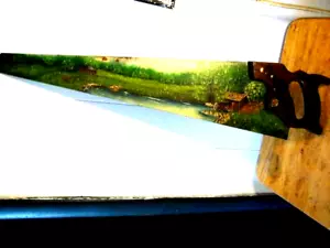 painted crosscut saw watermill country scene 29" artist Dorothy Mueis 1983 - Picture 1 of 8