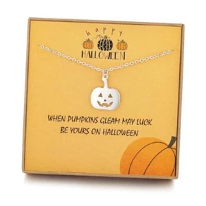 Halloween Necklace Silver Ghost Pumpkin Necklace for Women Dainty Necklace - Picture 1 of 8