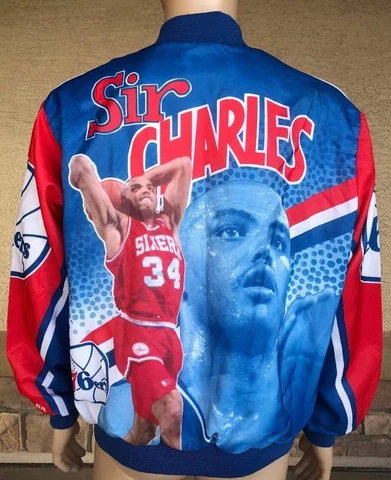 Charles Barkley Chalk Line Fanimation Vtg Jacket Philadelphia 76ers Sixers XL Cover