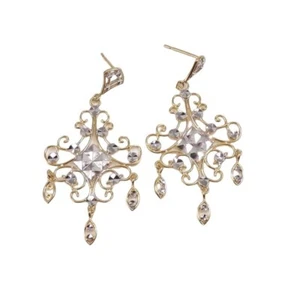 Pendientes colgantes de marcasita de oro amarillo blanco sólido de 14K - Imagen 1 de 4