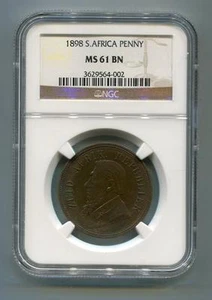 South Africa ZAR NGC Graded 1898 Kruger Penny MS 61 BN - Picture 1 of 2