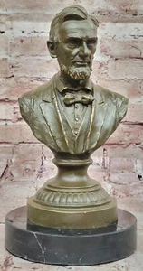Abraham Lincoln Presidential Bronze Bust Sculpture Statue on Marble Base - Picture 1 of 10