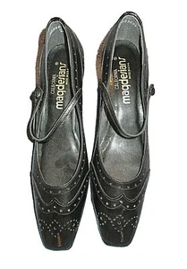Magdesian California 7.5AA Vintage MaryJane Black Leather Spectator WingTip New - Picture 1 of 12