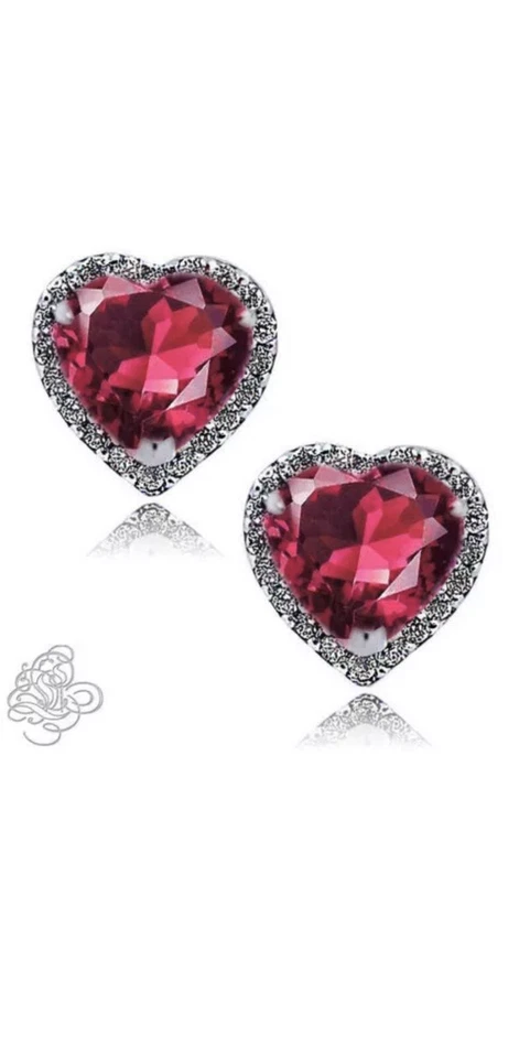 1.89 CT HALO HEART Created RUBY STUD EARRINGS 14K WG PLATED OVER SILVER - Image 1 of 1