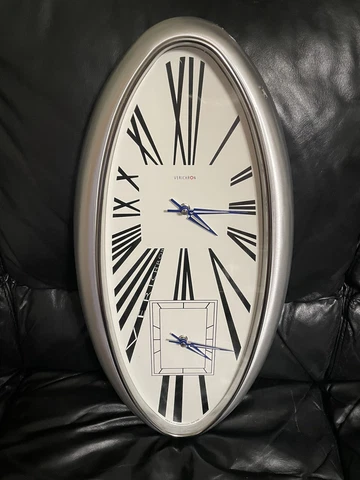 Vintage Verichron Quartz Wall Clock Oval Aluminum Frame 24”X11” Cover