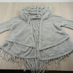 Bardot Knit Cardigan Women's Size 12 Open Front Fringed Long Sleeve Shrug Grey - Picture 1 of 8