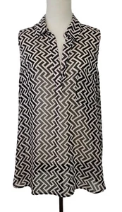 Pleione Womens Geometric Black & White Sleeveless Polyester Blouse Size L - Picture 1 of 12