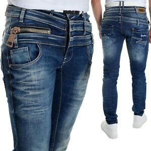 Men's Cipo & Baxx Blue Jeans Triple Waistline Designers Large Metal Zip W29-W34