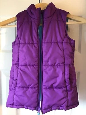 Chaleco acolchado Lands End Kids cremallera completa con bolsillos púrpura verde azulado M 5-6 Foto 1 de 4