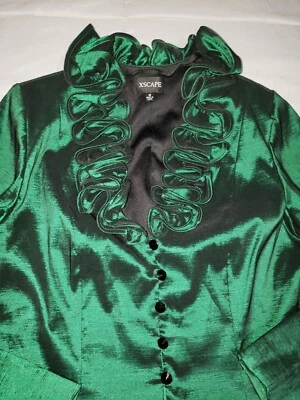 Top formal con volantes verde esmeralda talla 12 Xscape By Joanna Chen para mujer Foto 1 de 4