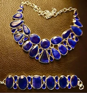 Azul Blue Sapphire And Tanzanite Handmade Big Necklace Set Jewelry 145 Gms - Picture 1 of 5