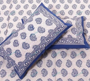 Indian Printed Super Hand Block Cotton Bedsheet With 2 Pillow Covers - Picture 1 of 8