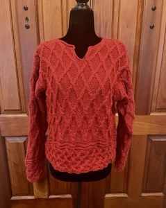 Carraig Donn Cabled Merino Wool Sweater Garnet Red Sz Small Ireland - Picture 1 of 9