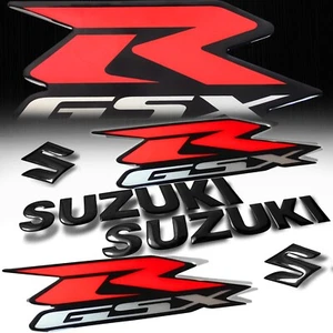 8"Black ABS Logo+Letter Decal+7.5" Red&Silver GSXR Fairing Emblem Sticker Suzuki - Bild 1 von 5