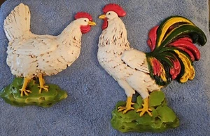 Par de colgantes/placas de plástico vintage de gallo y gallina de granja Homco años 70 - Imagen 1 de 8