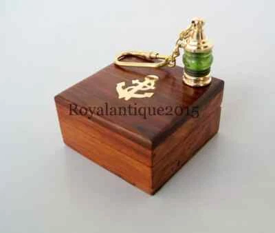 Antique Vintage Brass Lamp Keychain Marine Nautical Key Ring With Wooden Box - Image 1 of 4
