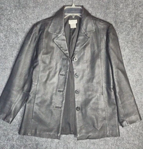 Preowned Women’s Tribeca Studio Black Leather Jacket Size Petite Small - Picture 1 of 9